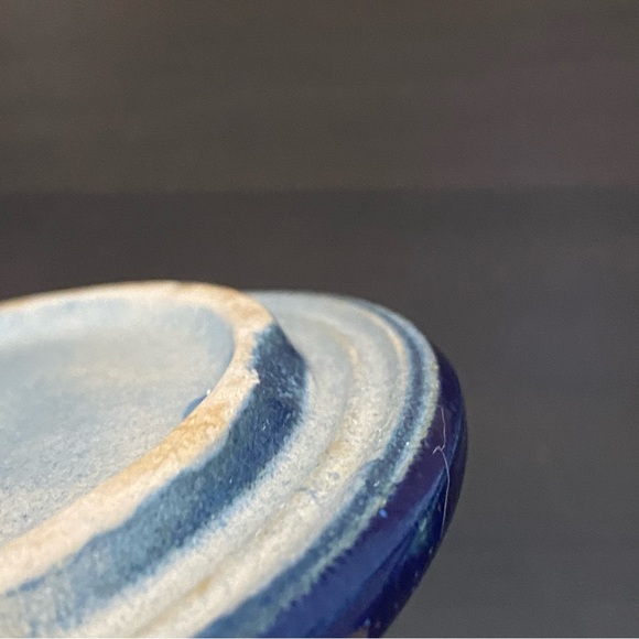 Vintage Stoneware Crock Speckled Cobalt Blue Butter Cheese Crock Jar Wired Lid - Picture 16 of 16